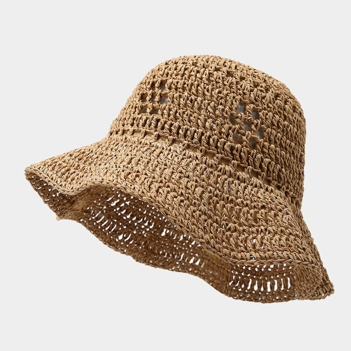 Fashion Crocheted Breathable Straw Can Shape Bucket Hat Women's Seaside Vacation