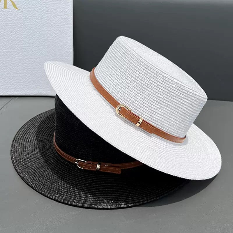Straw Wide Brim Sun Protection Flat Top Hat Children