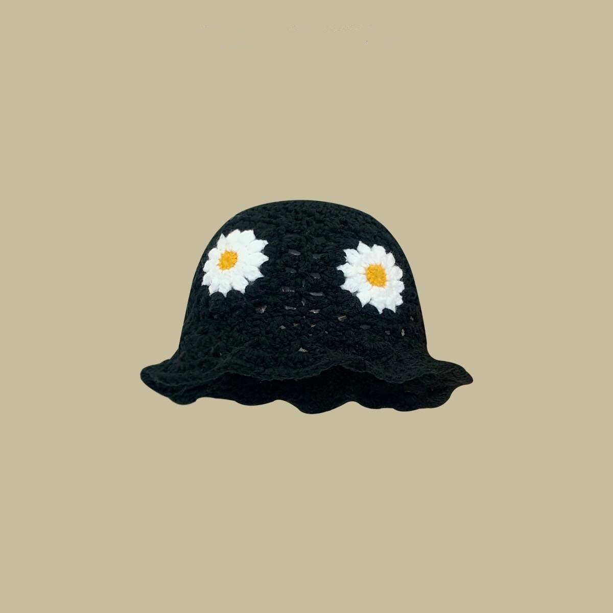 Flower Handmade Knitted Fisherman Hat Women's Hollow Wool All-matching Basin Makes Face Look Smaller