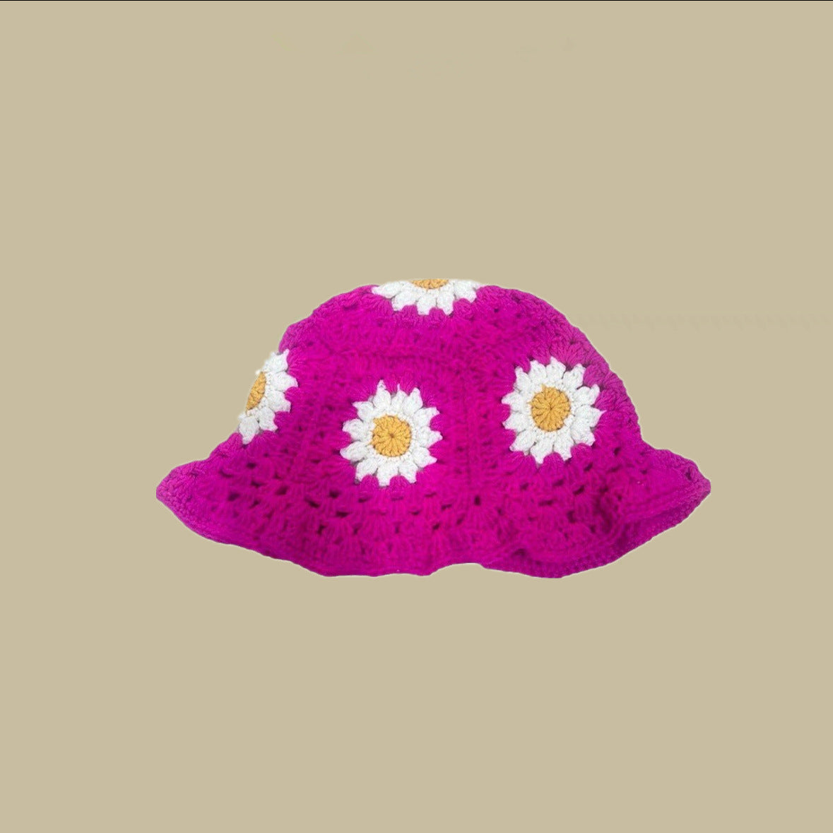 Flower Handmade Knitted Fisherman Hat Women's Hollow Wool All-matching Basin Makes Face Look Smaller