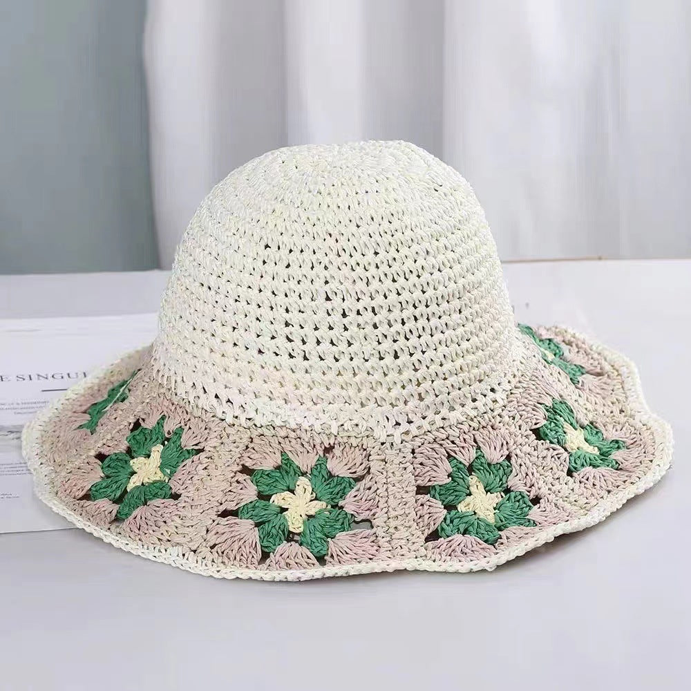 Fashion Personality Handmade Crocheted Flower Straw Hat Women