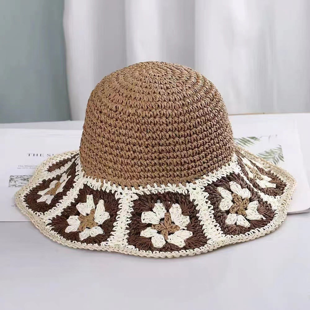 Fashion Personality Handmade Crocheted Flower Straw Hat Women