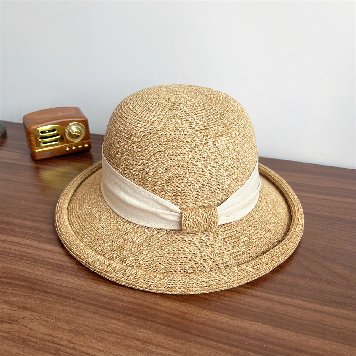 French Straw Sun Protection Bow Curling Temperament Straw Hat