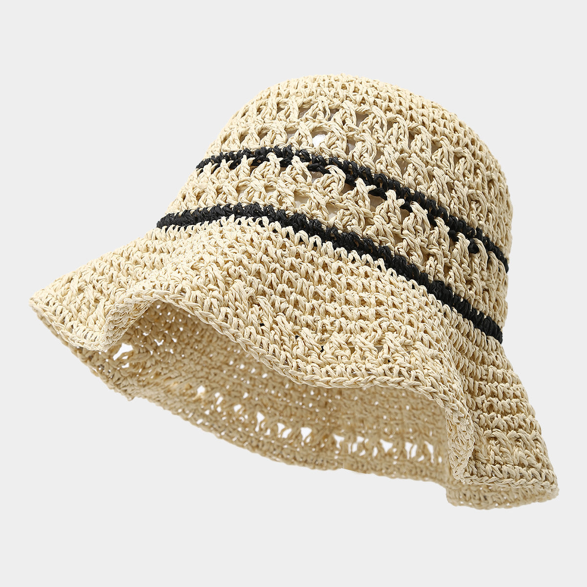 Fashion Crocheted Breathable Straw Can Shape Bucket Hat Women's Seaside Vacation